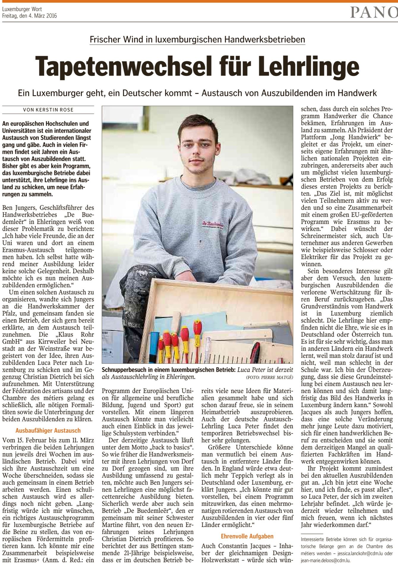Luxemburger Wort — Tapetenwechsel für Lehrlinge
